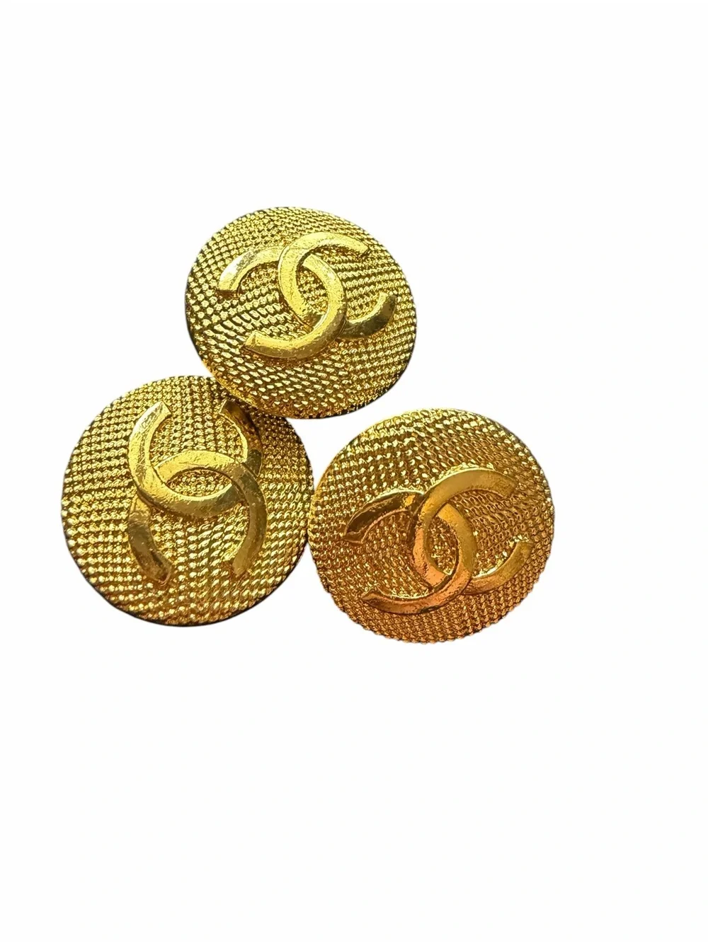CHANEL Vintage 24K Gold plated Textured basketweave button Trio